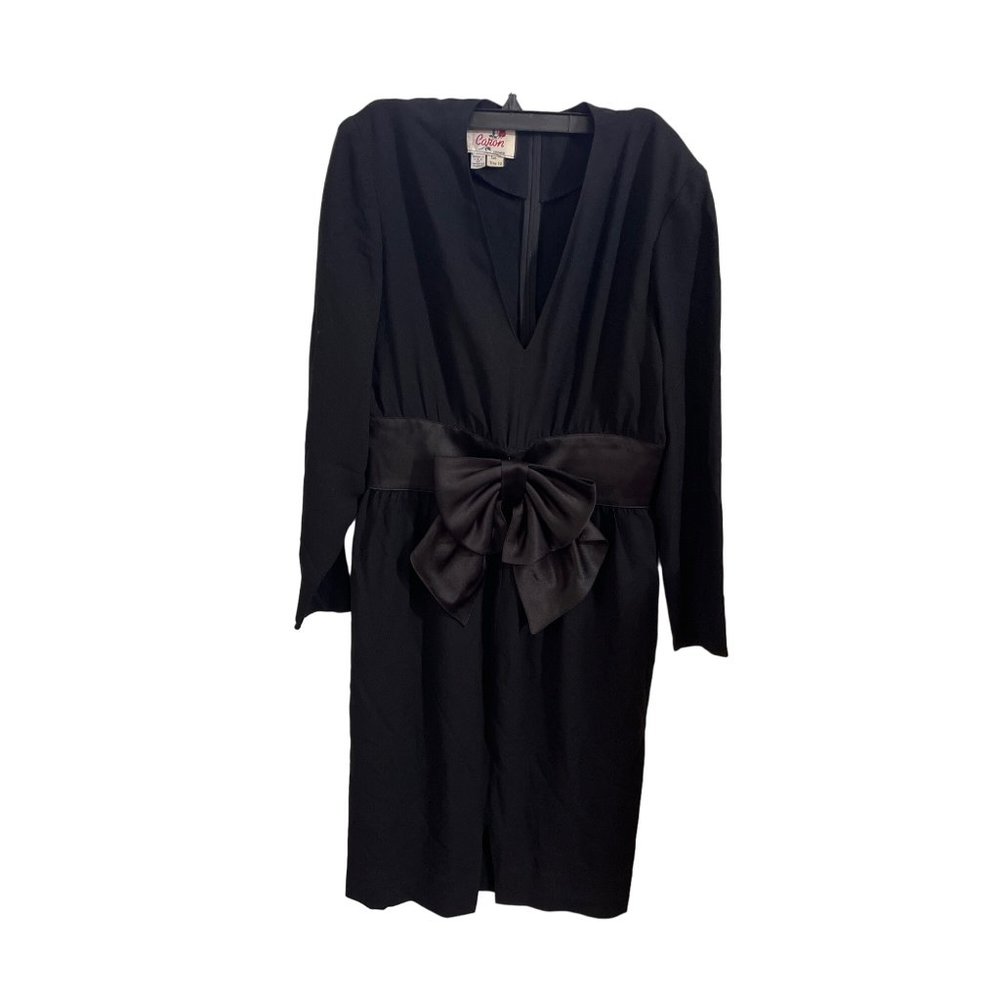 Caron black long sleeved v-neck evening dress with bow size 12 vintage